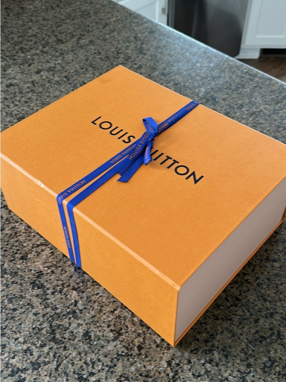 Louis Vuitton Orange Box with Blue Branded Ribbon